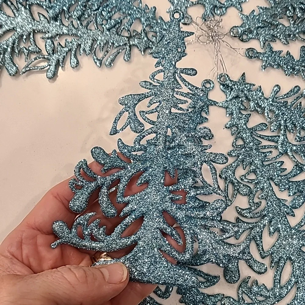 Pier 1 Imports Like New Turquoise Teal Glitter Trees